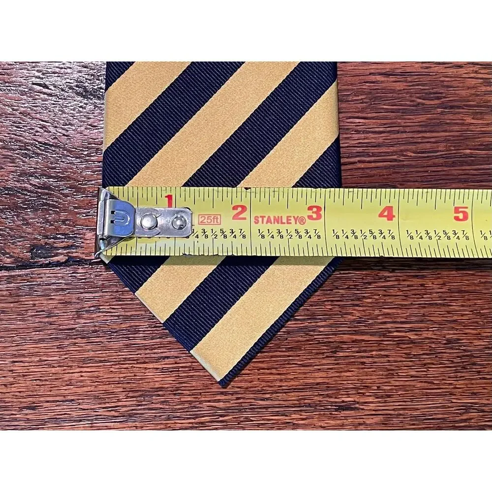 Parsley Luxury Neckwear Yellow Navy Diagonal Striped Silk Tie, 58.5